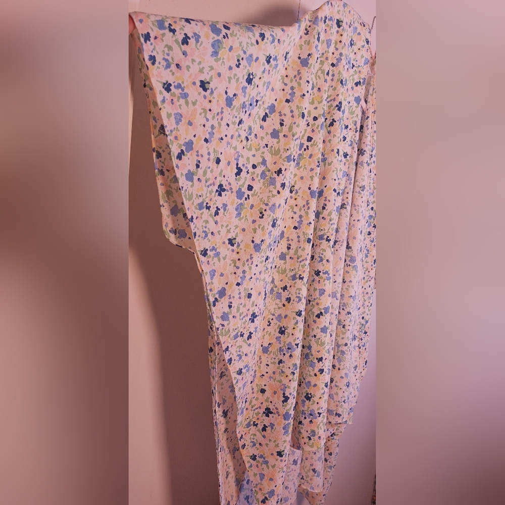 Colorful Floral Size OS Open-Front Kimono Cover-Up Poncho Flowy Drapy Boho - Picture 6 of 12